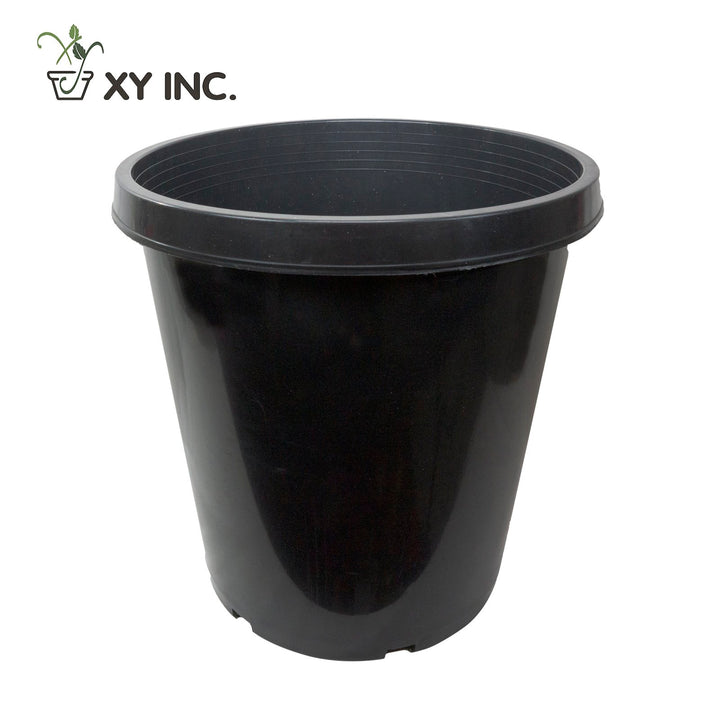 XY injection molded black plastic nursery pot, 15 Gallon