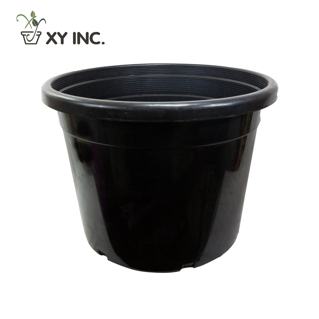 XY injection molded black plastic nursery pot, 25 Gallon
