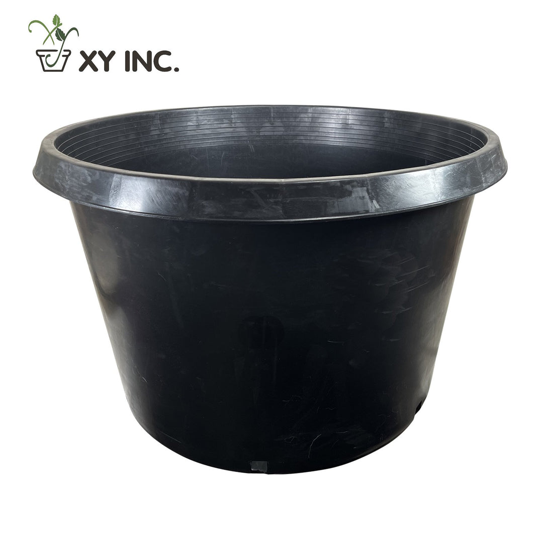 XY injection molded black plastic nursery pot, 45 Gallon