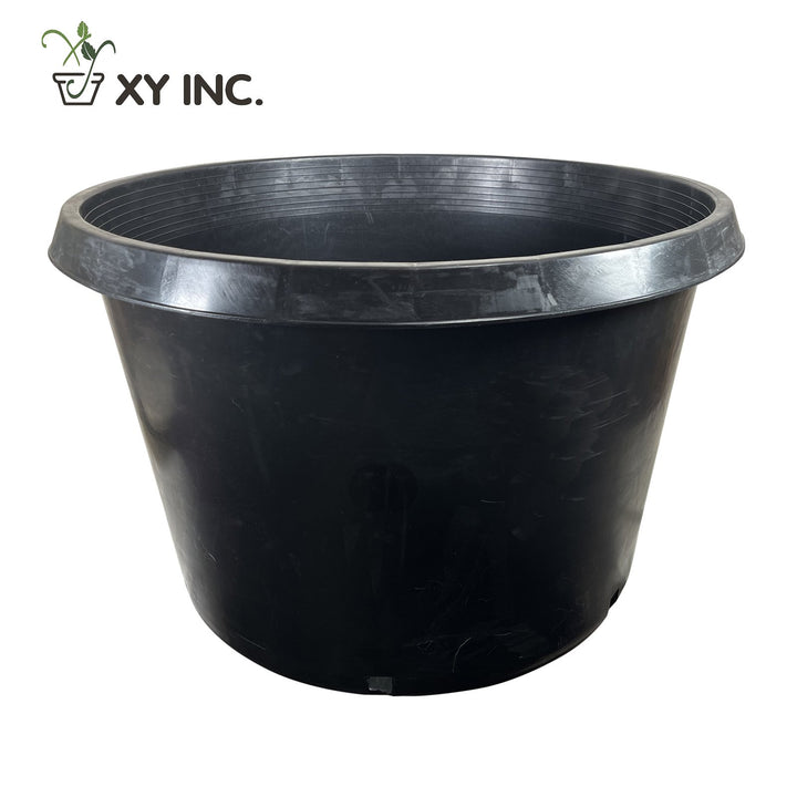XY injection molded black plastic nursery pot, 45 Gallon