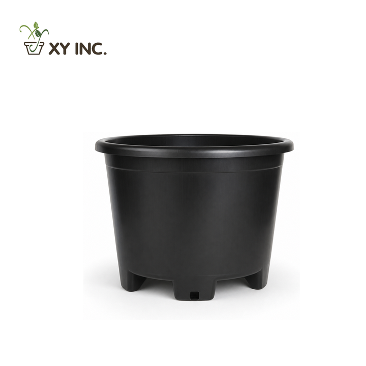 XY injection molded black plastic nursery pot, 65 Gallon