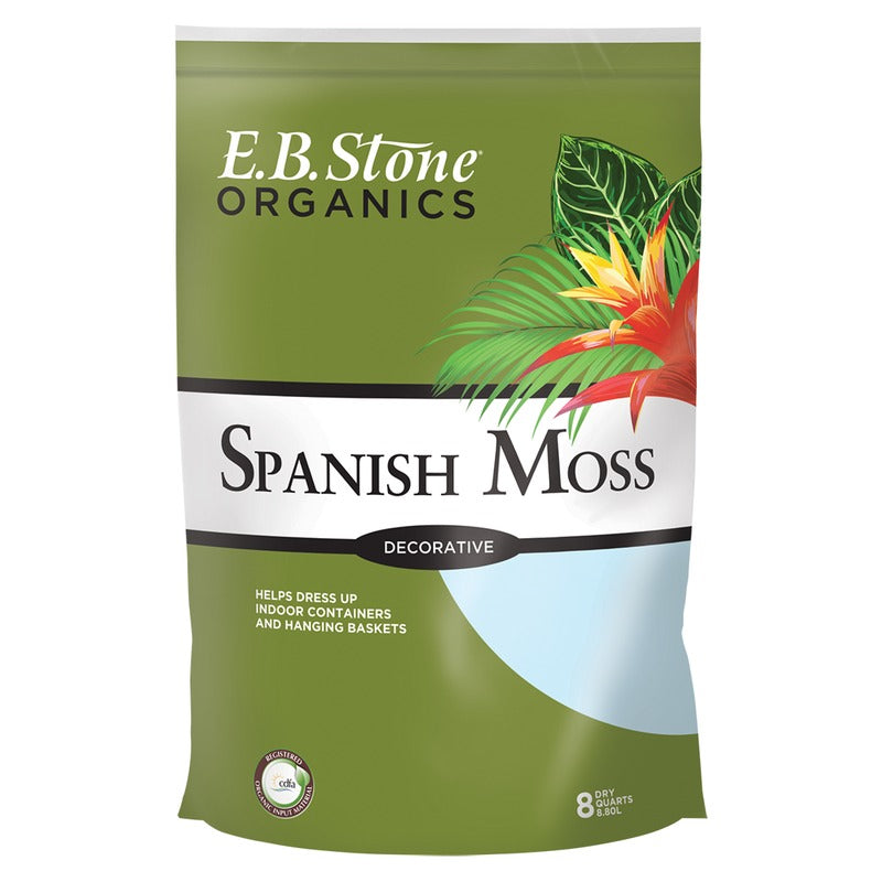 E.B. Stone Spanish Moss - Natural Decorative Top Dressing for Houseplants and Indoor Containers - 8 Quart