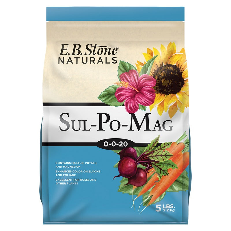 E.B. Stone Sul-Po-Mag 0-0-20 - Natural Sulfur, Potassium and Magnesium Fertilizer for Roses and Gardens - 5 lb