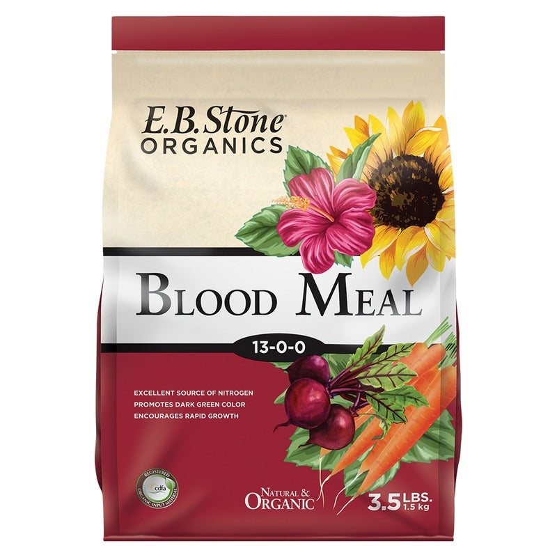E.B. Stone Organics Blood Meal Fertilizer 13-0-0 - Natural Nitrogen Source for Leafy Growth and Dark Green Color - 3.5 lb