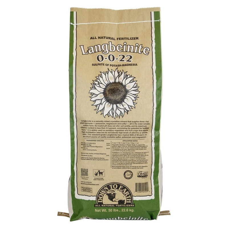 Down To Earth Langbeinite 0-0-22 - Natural Potassium, Magnesium and Sulfur Mineral Fertilizer