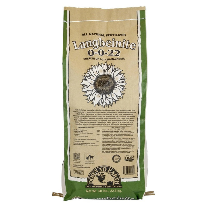 Down To Earth Langbeinite 0-0-22 - Natural Potassium, Magnesium and Sulfur Mineral Fertilizer