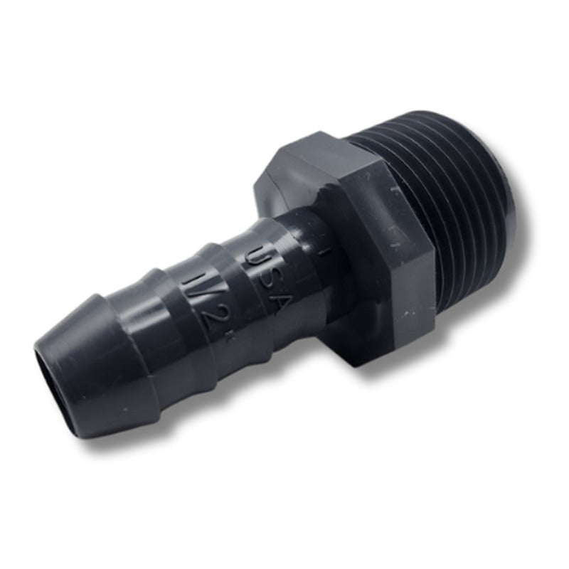 Dura gray PVC barbed reducing male adapter, side view