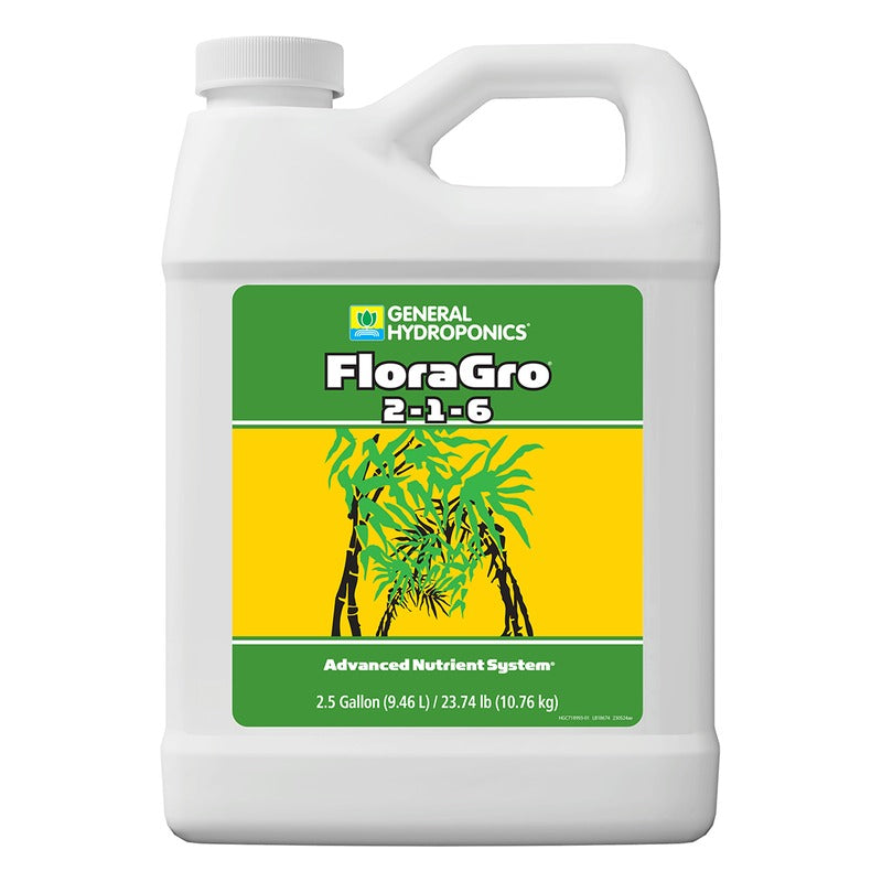 General Hydroponics FloraGro 2-1-6 - Vegetative Growth Base Nutrient - 2.5 Gallon