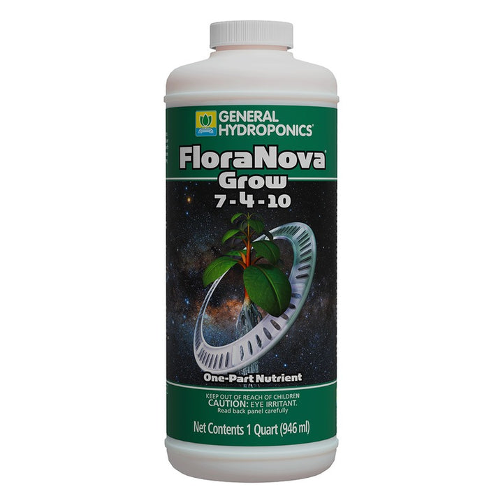 General Hydroponics FloraNova Grow 7-4-10 - One-Part Liquid Base Nutrient for Vegetative Growth - Quart and 1 Gallon
