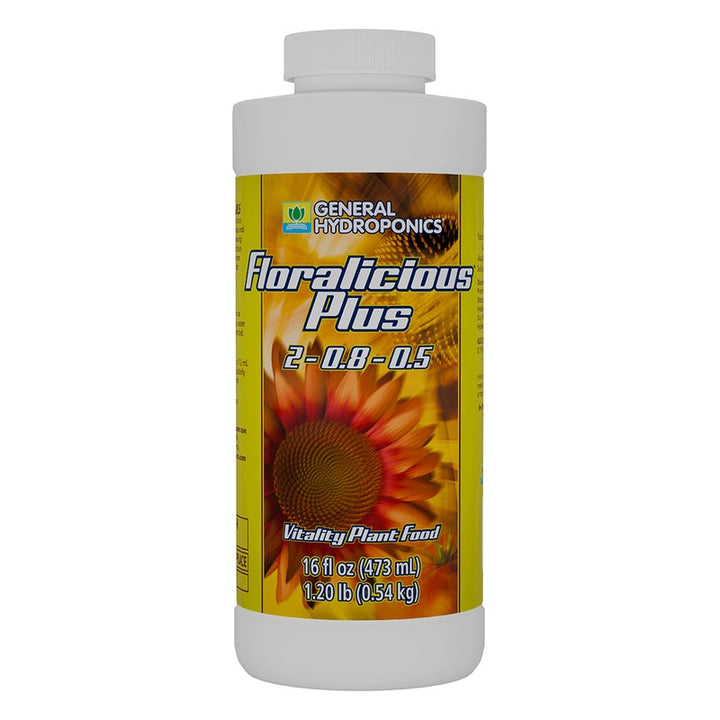 General Hydroponics Floralicious Plus - Plant-Based Nutrient Additive with Vitamin B1 - 16 oz and 2.5 Gallon