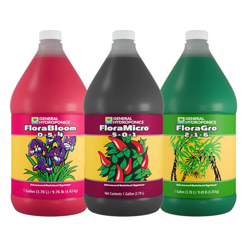 General Hydroponics FloraSeries 3-Part Base Nutrient Set - FloraGro, FloraMicro, FloraBloom - 1 Gallon Each