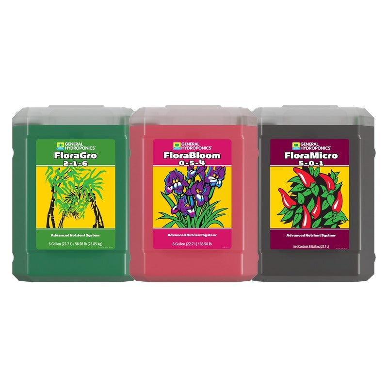 General Hydroponics FloraSeries Gro, Micro and Bloom 6 Gallon Set - 3-Part Hydroponic Nutrient Kit