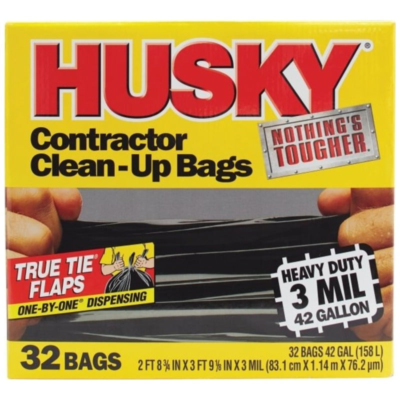 Husky 42 gallon heavy duty contractor clean-up bags, 32 count box