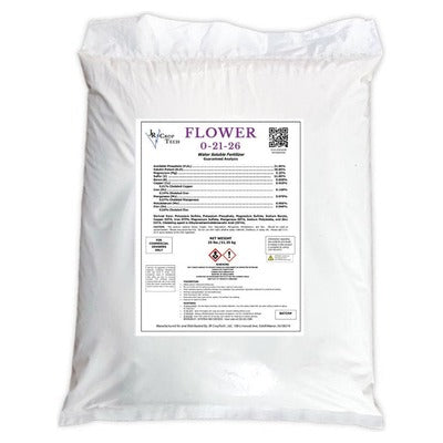 JR Croptech Flower Mix 0-21-26 water soluble fertilizer, 25 lb bag