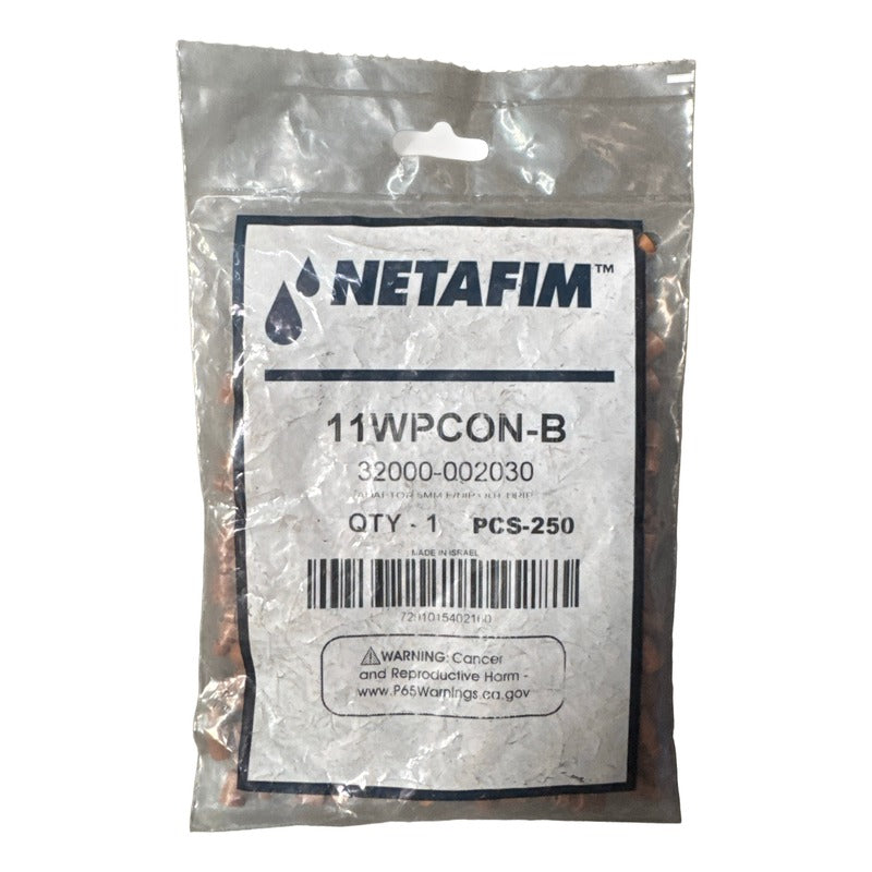 Netafim 3 mm Flex Tube Adapter 11WPCON-B, bag of 250 (label side)