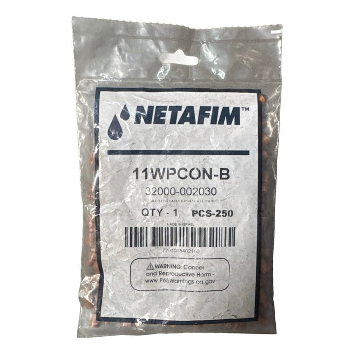 Netafim 3 mm Flex Tube Adapter 11WPCON-B, bag of 250 (label side)