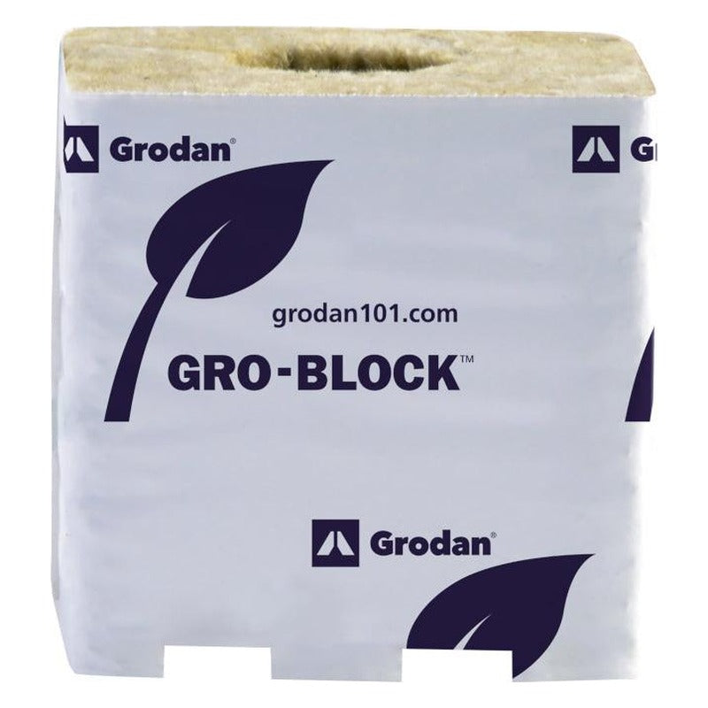 Grodan Gro-Block Improved GR10 4 inch stone wool block with hole